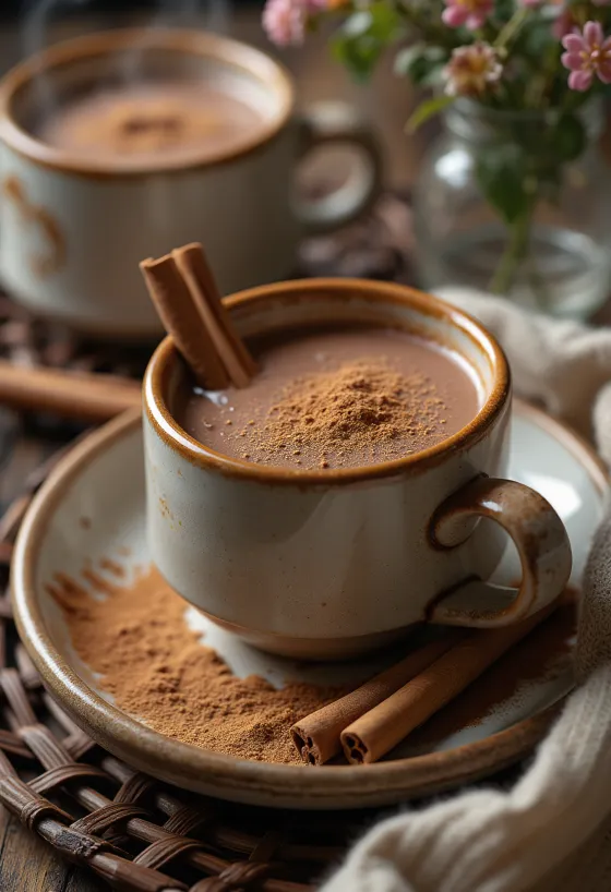 Chocolate caliente a la canela servido