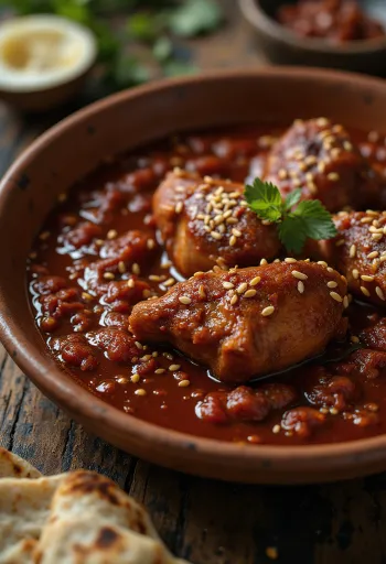 Mole rojo con pollo, en rica salsa de chiles