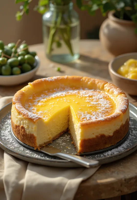 Tarta de queso alemana con relleno suave y azúcar glas