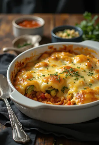 Pastel de calabacín vegano con salsa de tomate