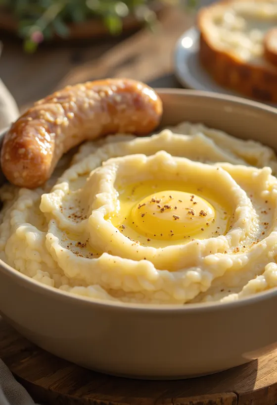 Puré de patata cremoso mezclado con mantequilla y nata