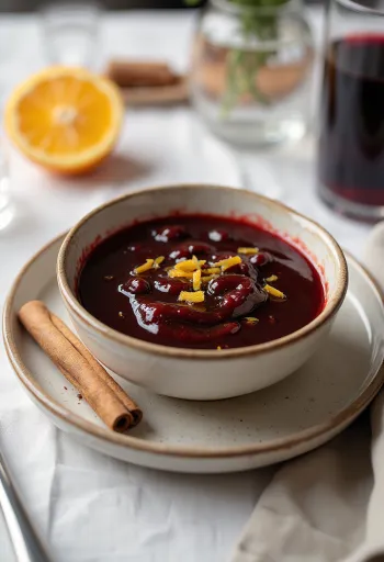 Salsa de vino tinto a la naranja con canela servida