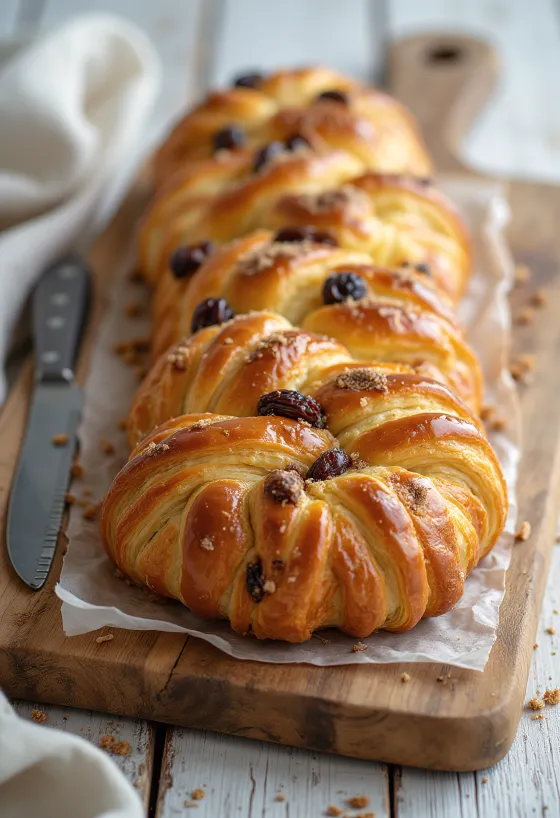 Kanelstang con pasas, recién horneado, dorado y aromático