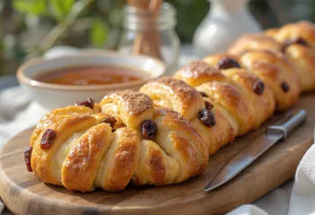 Kanelstang con pasas, recién horneado, dorado y aromático