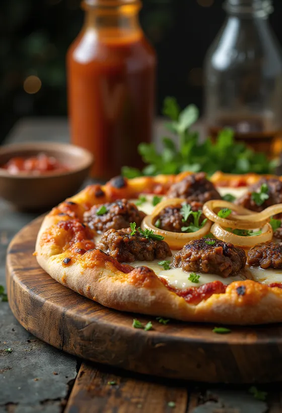 Pizza Kenyan Nyama Choma servida