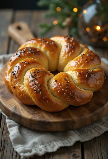 Pan trenzado Kalach de Europa del Este recién horneado