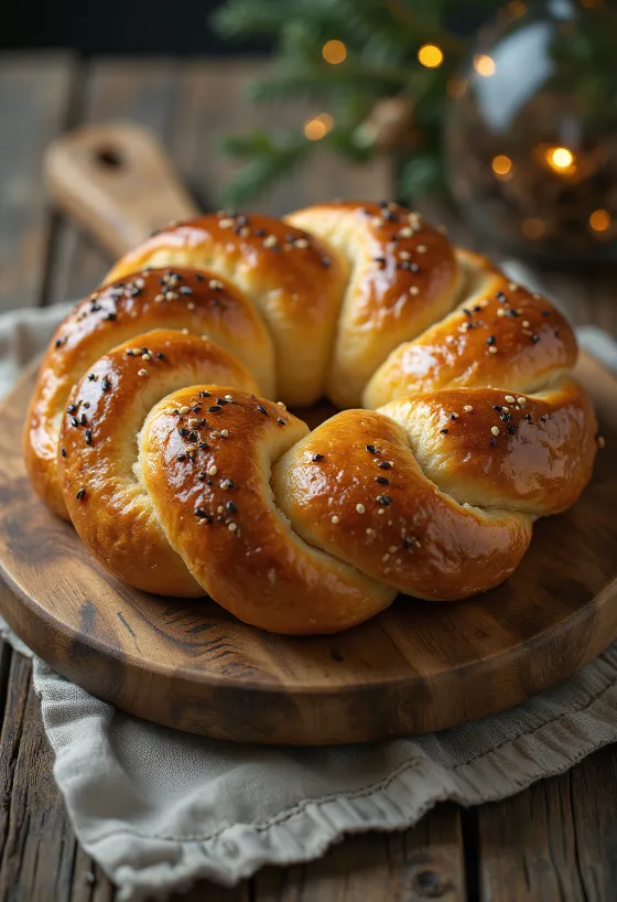 Pan trenzado Kalach de Europa del Este recién horneado