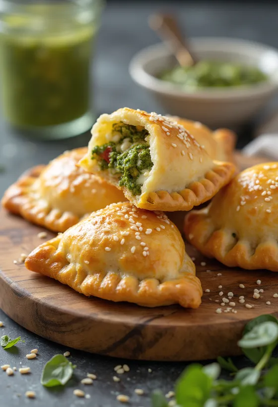 Empanadillas de pesto con relleno de mozzarella y hierbas
