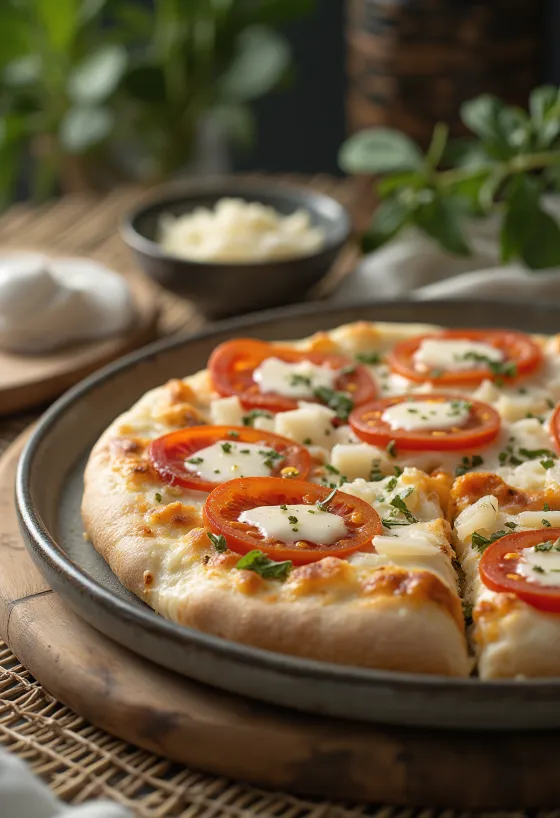 Pizza al Mascarpone con albahaca y parmesano