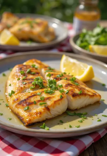 Pescado a la plancha con hierbas y ajo emplatado
