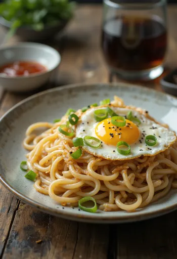 Somen con cebolleta, servido con verduras frescas y semillas de sésamo