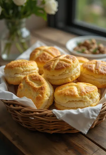 Pogácsa de requesón suave horneada hasta dorarse, con una capa de queso crujiente por encima