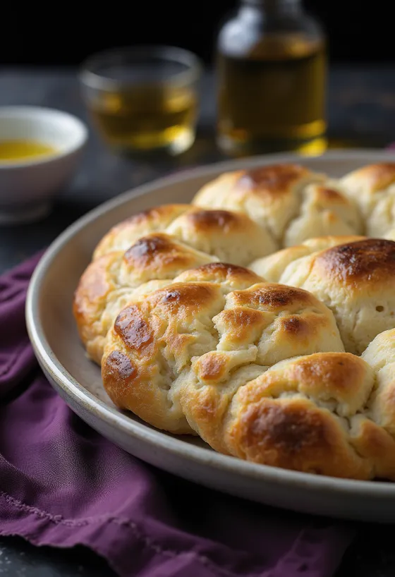 Focaccia de fécula de patata servida