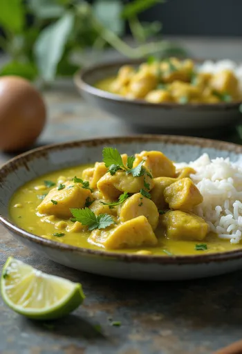 Cà ri con arroz servido con cilantro fresco