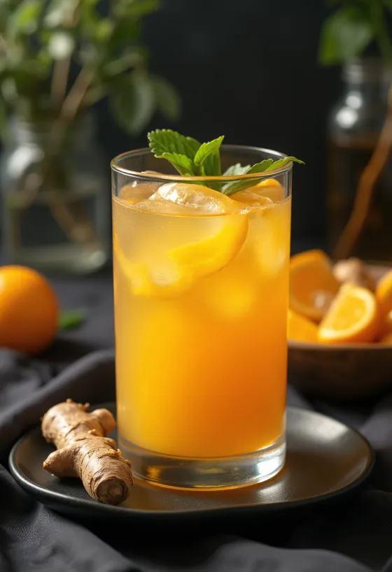 Zumo de naranja con jengibre recién servido