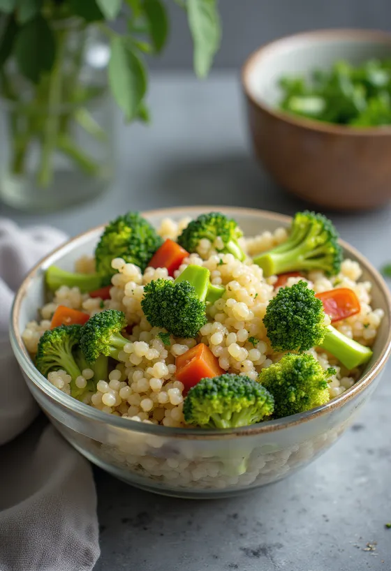 Ensalada de quinoa y brócoli servida