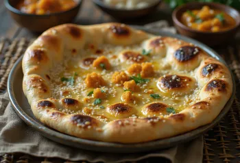 Naan tandoori con sésamo servido, recién hecho y aromático