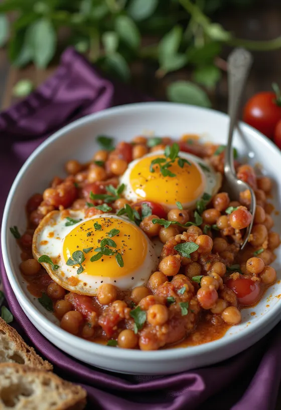Moussaka vegana de berenjena y garbanzos servida