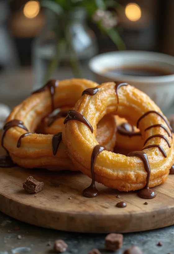 Cakwe, palitos de masa frita dorada bañados en chocolate negro