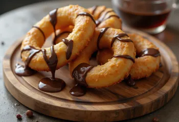 Cakwe, palitos de masa frita dorada bañados en chocolate negro