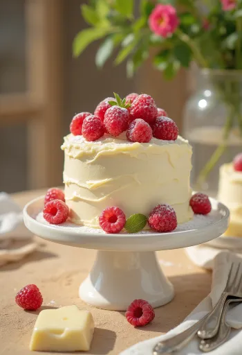 Tarta de chocolate blanco servida