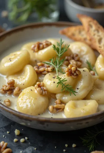 Gnocchi al gorgonzola emplatados