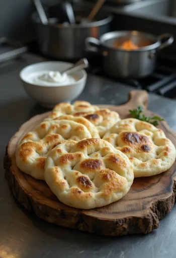 Lepinja fresca y esponjosa servida junto a un bol de yogur