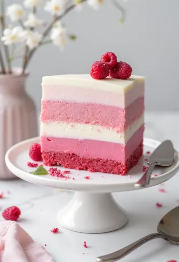 Tarta ombre de frambuesa servida