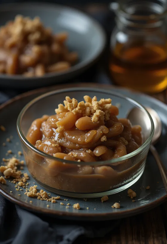 Puré de castañas con miel servido en plato