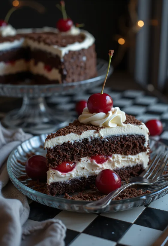 Tarta Selva Negra servida