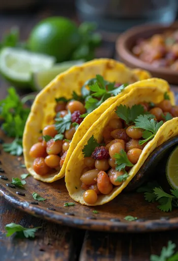Tacos veganos de alubias con aguacate y lima