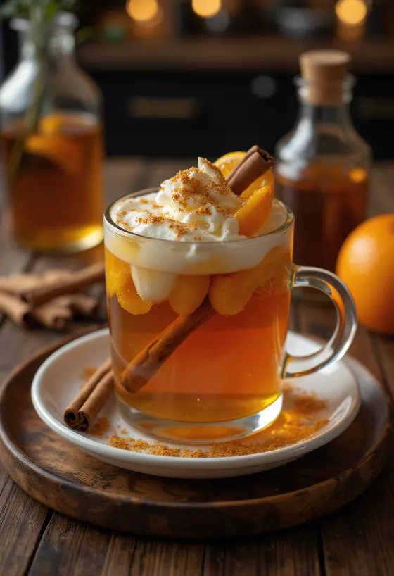 Sidra con naranja y canela servida en vaso