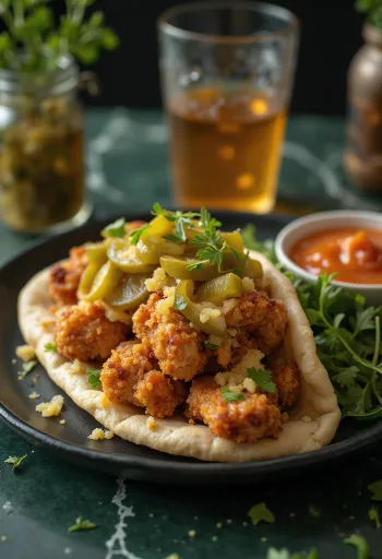 Shawarma de pollo servido en pan de pita