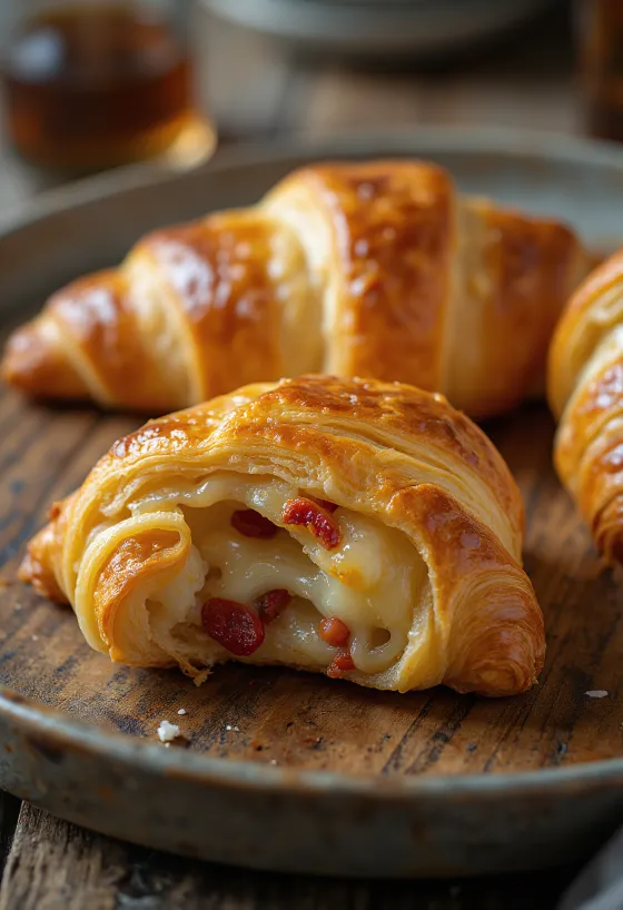 Croissant de chorizo recién horneado