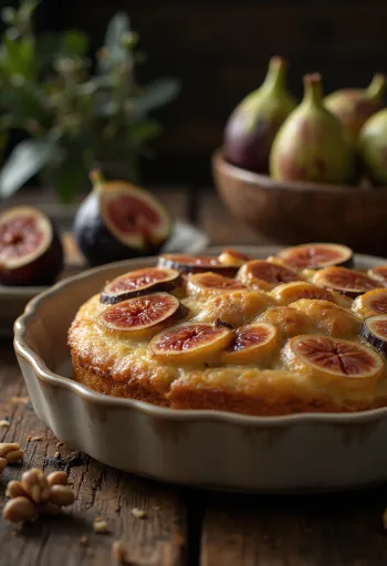 Pastel de higos y nueces servido