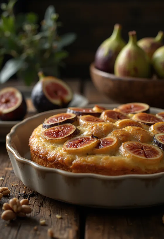 Pastel de higos y nueces servido