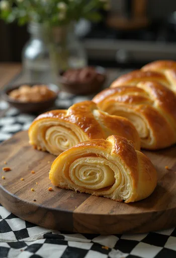 Trenza de brioche con mazapán recién horneada