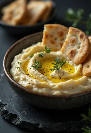 Baba Ganoush con pan de pita y perejil fresco