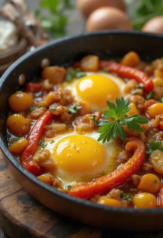 Ratatouille con coloridas verduras asadas, decorado con hierbas frescas