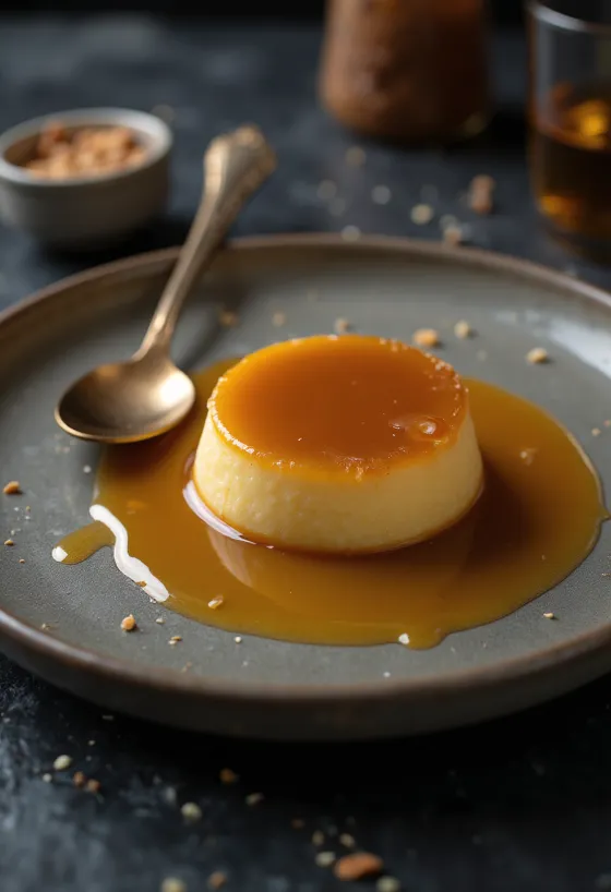 Tarta de flan con capa de caramelo dorado y sabor a naranja