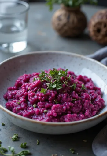 Risotto de remolacha vegano servido