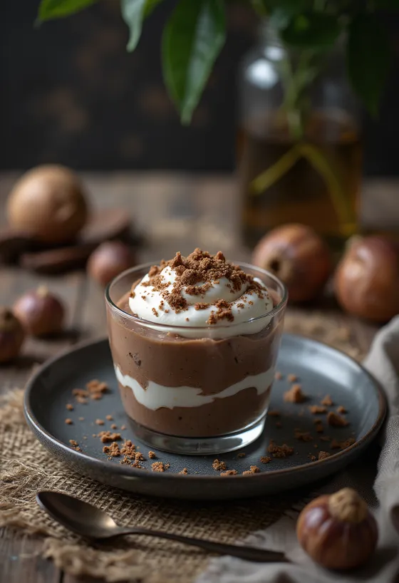 Vasitos de castañas y chocolate servidos