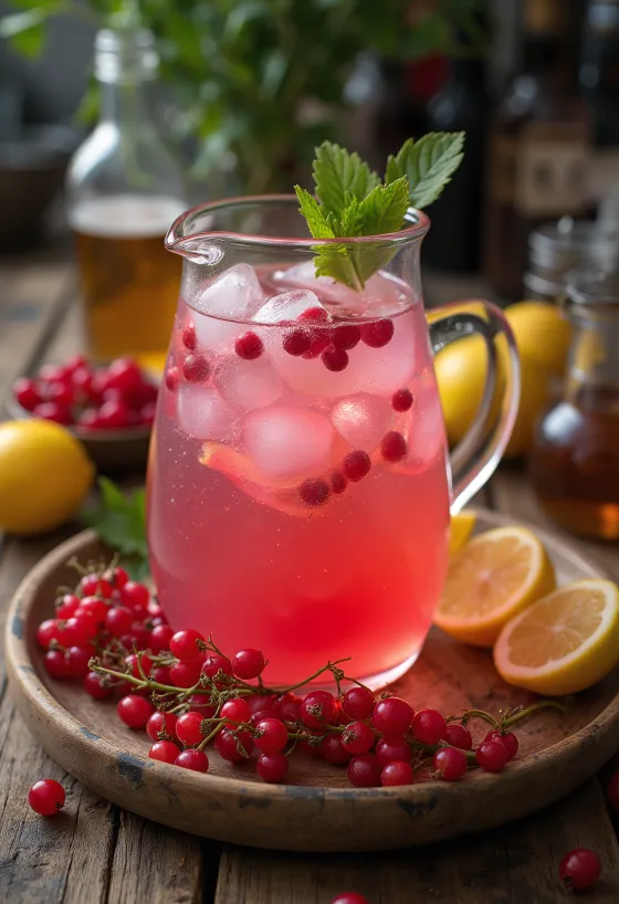 Limonada de grosellas rojas servida en vaso