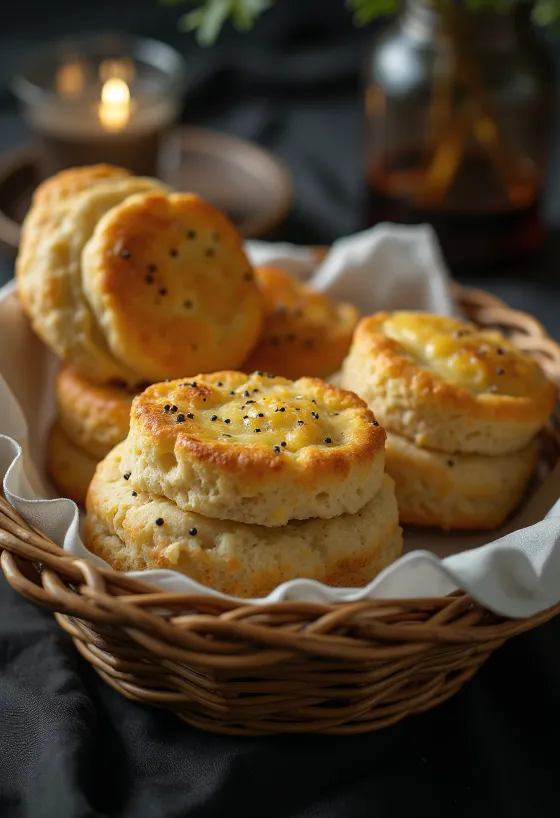 Panecillos de queso y pimienta negra servidos