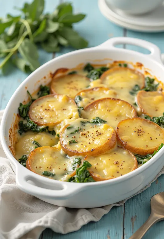 Gratinado de espinacas vegano servido