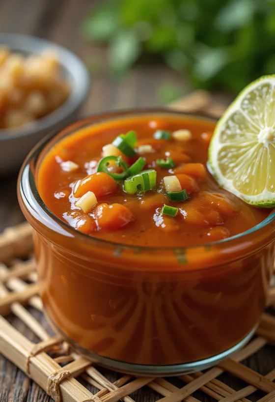 Salsa picante de jalapeños y pimentón para BBQ servida