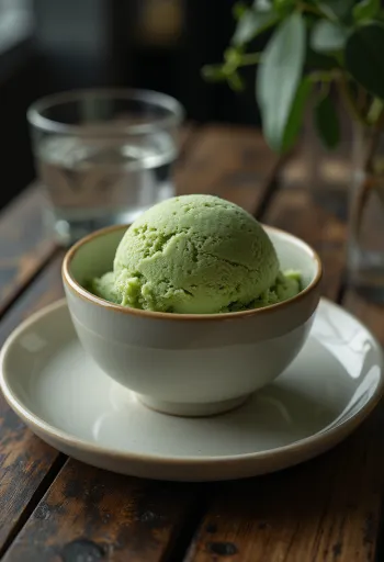 Helado de té matcha verde y cremoso