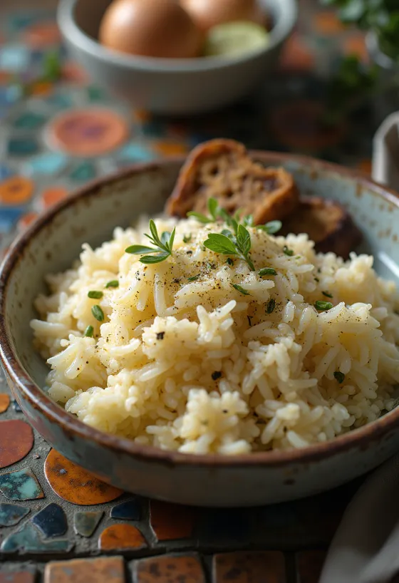 Arroz con semillas de comino servido