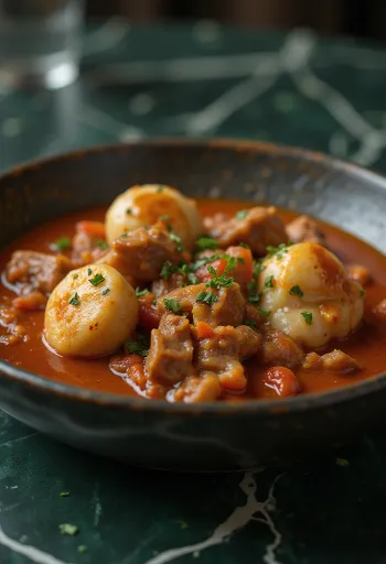 Hígado de pollo al estilo Letcho con nokedli servido