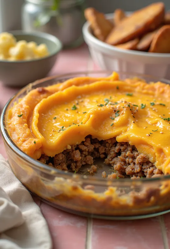 Pastelón con queso, servido, plato rico y delicioso